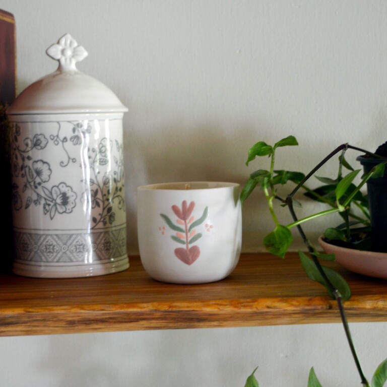 Maison Primavera - Bougie tasse à café en porcelaine - Origines – Feuillage rose