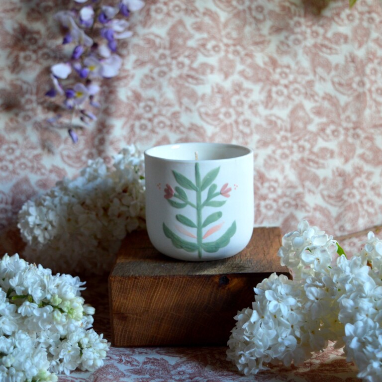 Maison Primavera - Bougie tasse à café en porcelaine - Origines – Feuillage rose