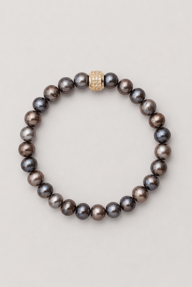 NEIJE - Bracelet Swann Perles d’eau douces Noires Or Jaune