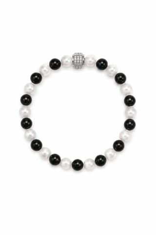 Bracelet Architectural Perles d’eau douces Onyx et Or Blanc par la marque NEIJE NEIJE - Bracelet Architectural Perles d’eau douces Onyx et Or Blanc