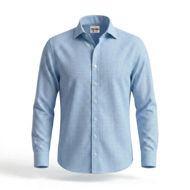 PALÂBA - Chemise à petits carreaux bleu ciel coupe ajustée – 3XL