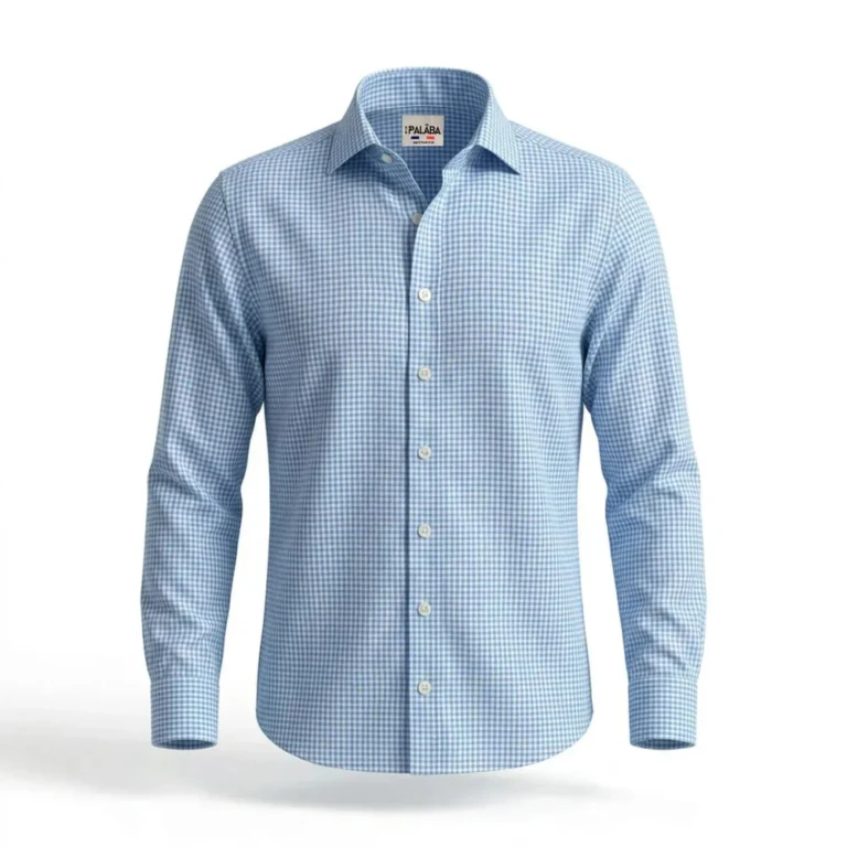 PALÂBA - Chemise à petits carreaux bleu ciel coupe ajustée – 3XL