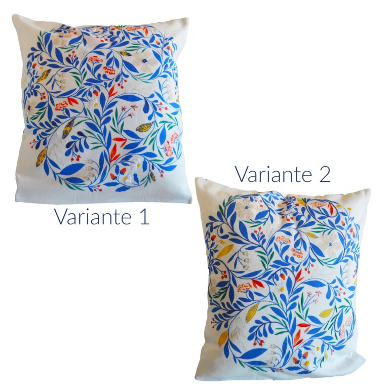 Maison Primavera - Coussin en coton et lin brodé main Primula - Jardin fleuri – Variante 2