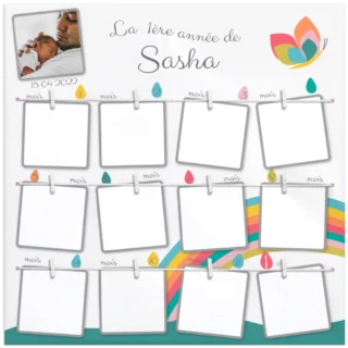 L’Atelier BABY’SPHERE - Cadre 12 mois porte photos aux couleurs de l’arc en ciel