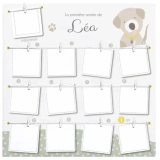 L’Atelier BABY’SPHERE - Cadre photo première année personnalisé – Thème Chiens