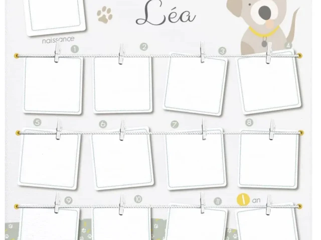 Atelier Baby’Sphère - Cadre photo première année personnalisé – Thème Chiens