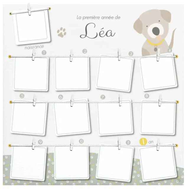 L’Atelier BABY’SPHERE - Cadre photo première année personnalisé – Thème Chiens