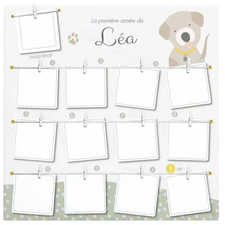 Atelier Baby’Sphère - Cadre photo première année personnalisé – Thème Chiens