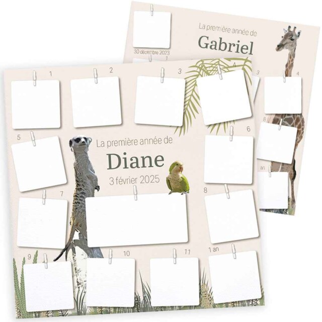 L’Atelier BABY’SPHERE - Pêle-mêle photos de la 1ère année de bébé sur le thème jungle