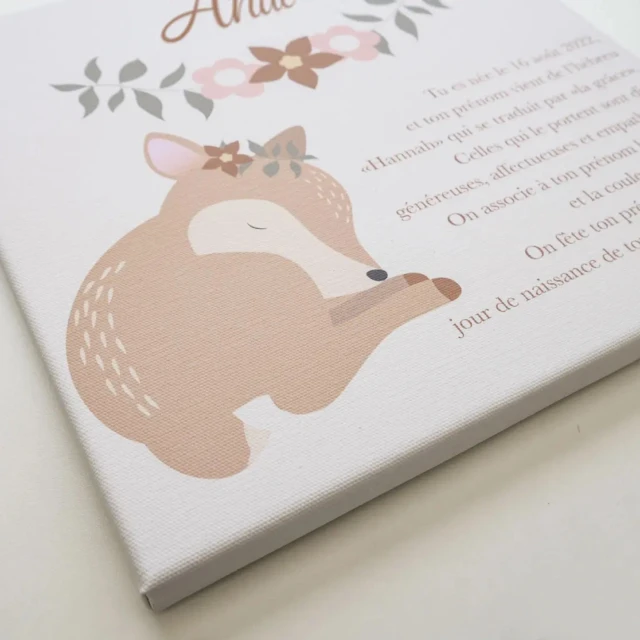 Atelier Baby’Sphère - 🦌 Toile prénom personnalisée – Biche endormie et décor floral