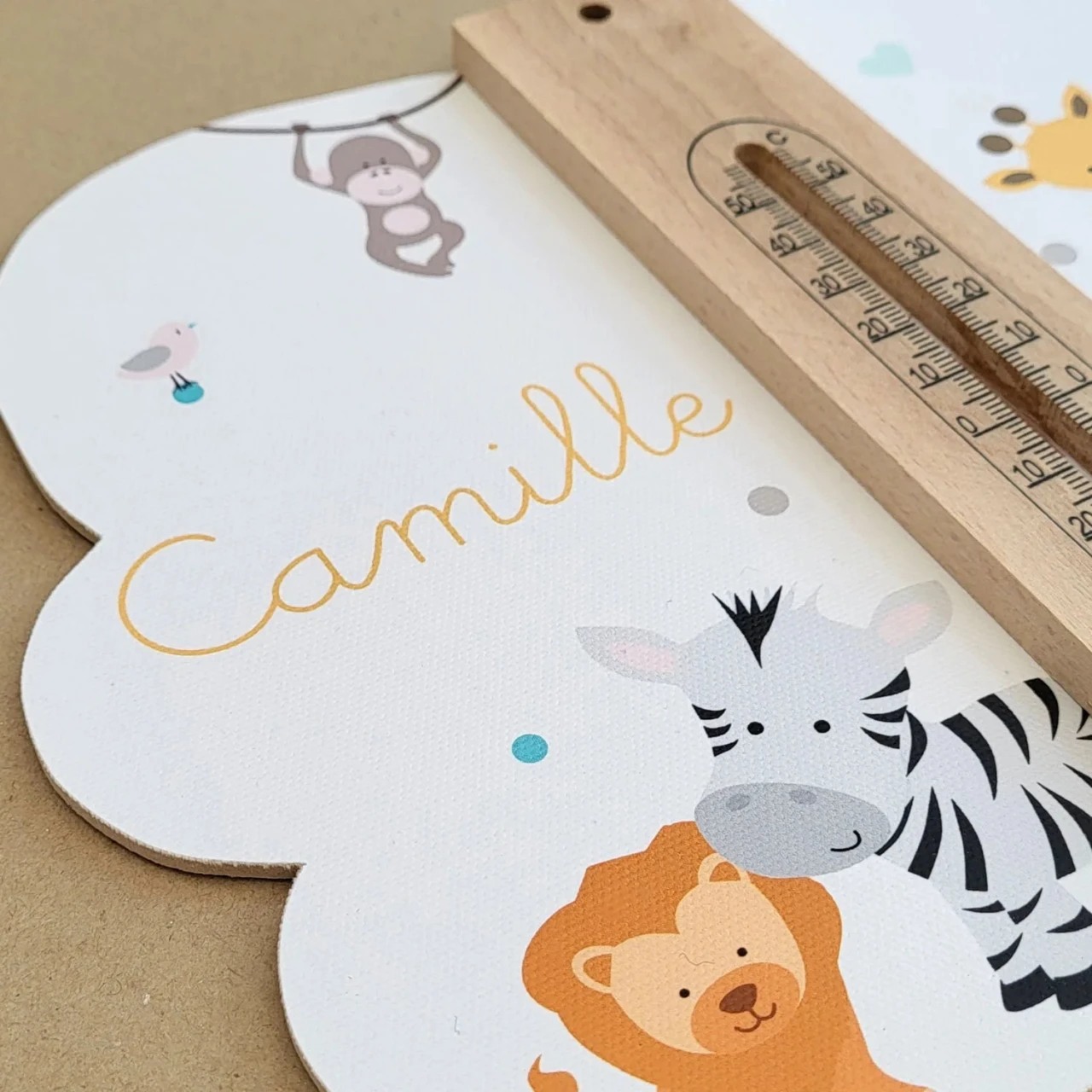 Cadre thermometre bebe avec animaux Atelier Baby’Sphère - Cadre thermomètre prénom et bébés animaux