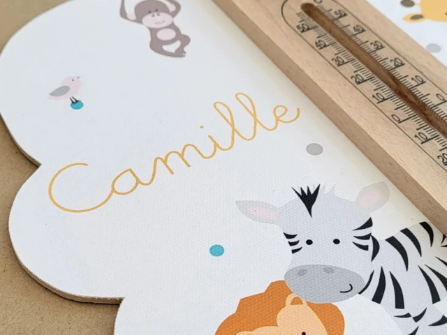 Cadre thermometre bebe avec animaux Atelier Baby’Sphère - Cadre thermomètre prénom et bébés animaux