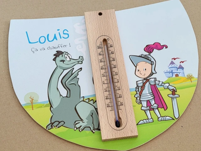 Atelier Baby’Sphère - Cadre thermomètre personnalisé thème chevalier et dragon