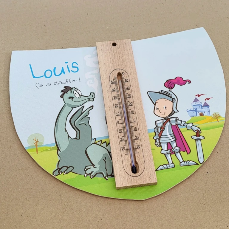 Atelier Baby’Sphère - Cadre thermomètre personnalisé thème chevalier et dragon