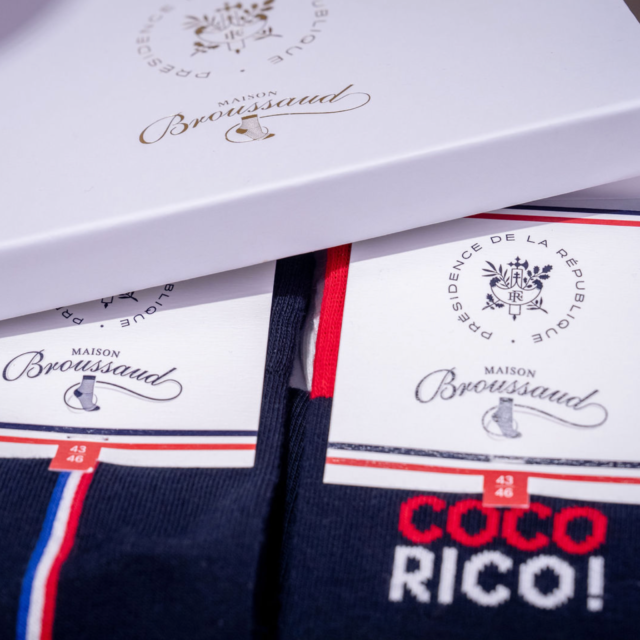 Maison Broussaud - Coffret Elysée x Maison Broussaud baguette cocorico - chaussettes homme - coton marine et rouge – 43/46 / MARINE/ROUGE