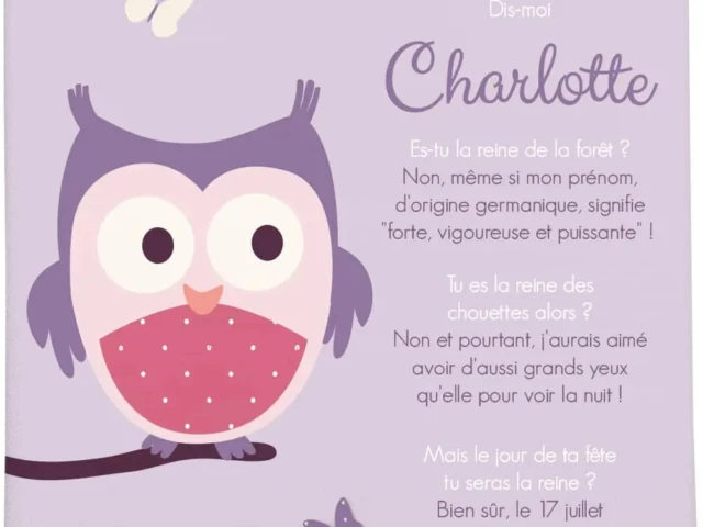 Charlotte Toile prenom chouette 2 1 Atelier Baby’Sphère - Toile personnalisée autour du prénom et sa chouette mauve