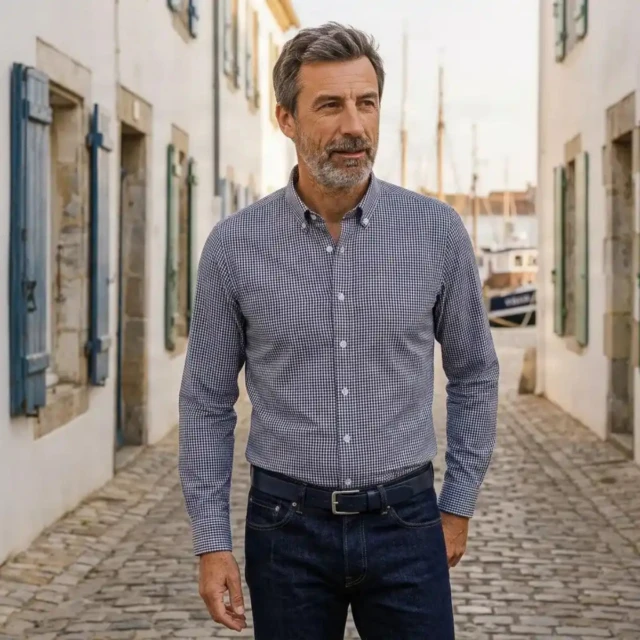 PALÂBA - Chemise à carreaux 100% popeline coton marine