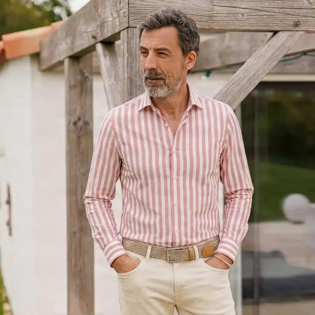 PALÂBA - Chemise ajustée rayée en popeline coton rose fuchsia – 3XL