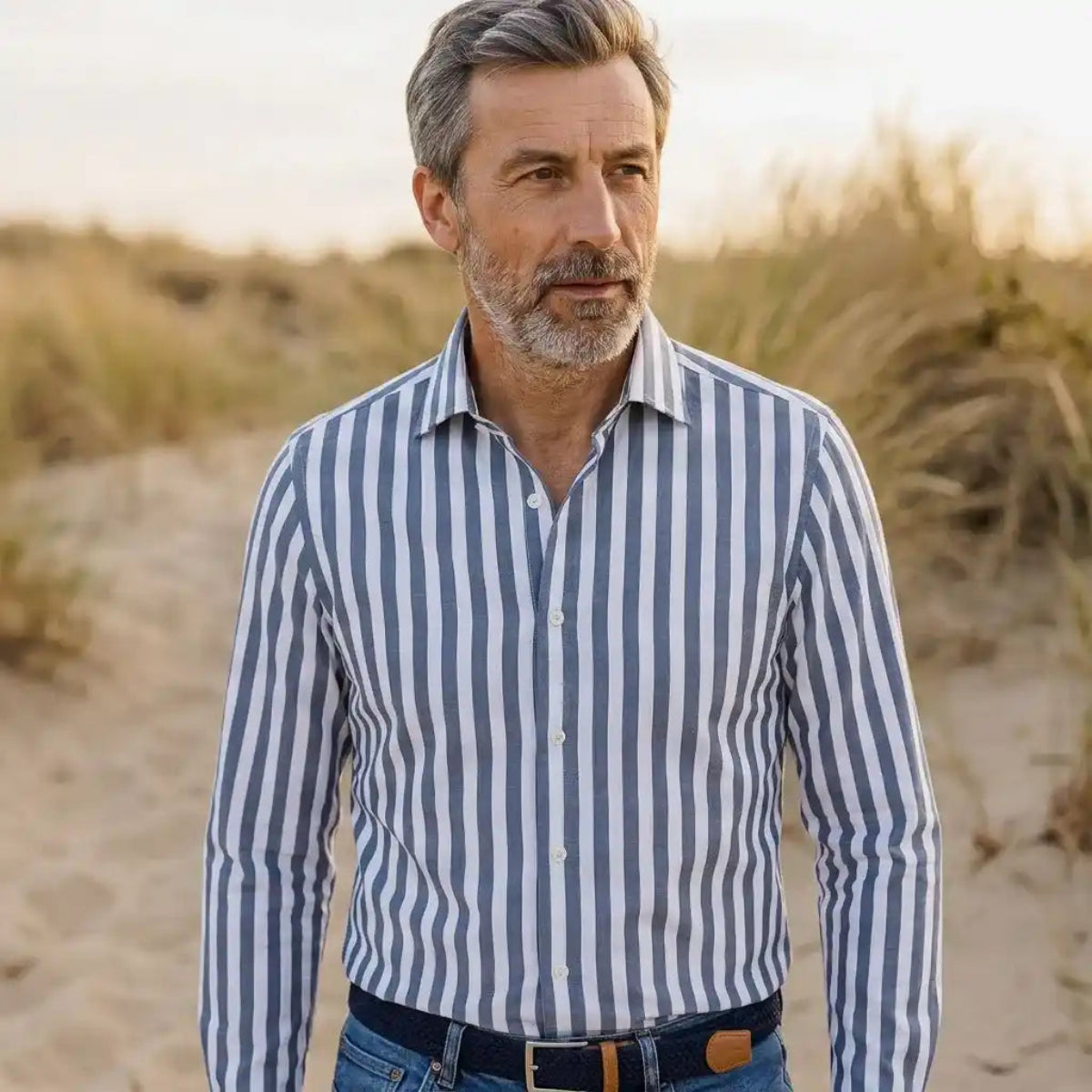 Chemise en coton gaufr et ray e bleu marine et cru image b44e6916 e9a3 48f9 be6b dde599fba151 11zon PALÂBA - Chemise rayée bleu marine homme | Rayure large – 3XL