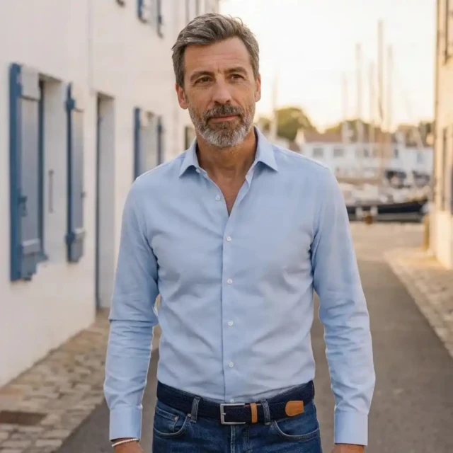 PALÂBA - Chemise en twill de coton ajustée bleu ciel