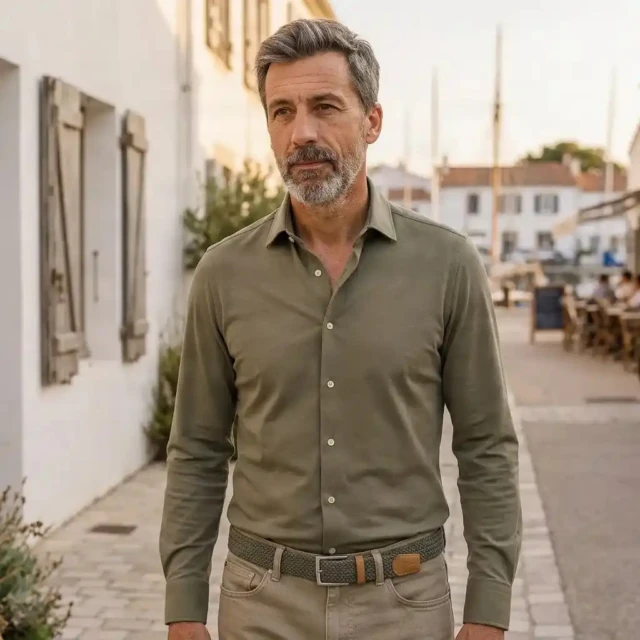 PALÂBA - Chemise popeline 100% coton col standard Kaki