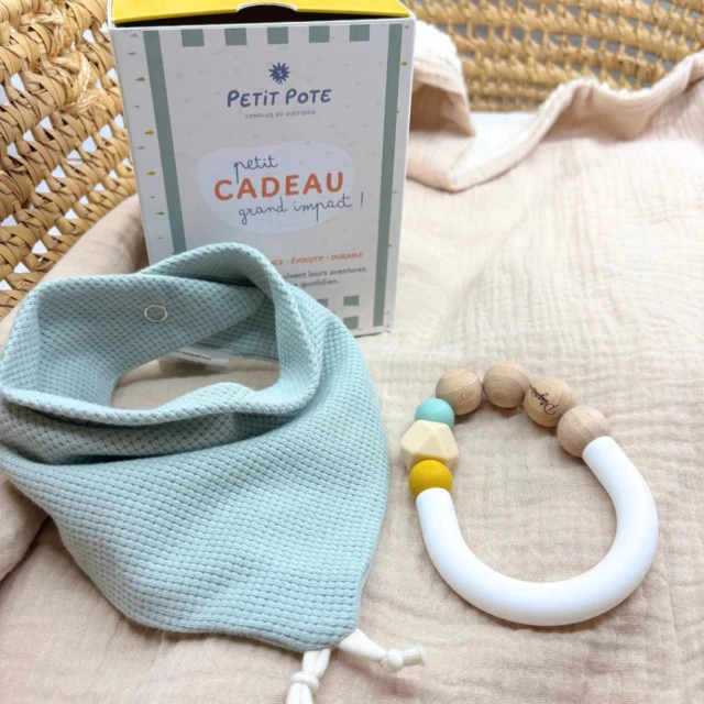 Pitigaia - Coffret Anneau de dentition + Bavoir – Taille unique / Tomette