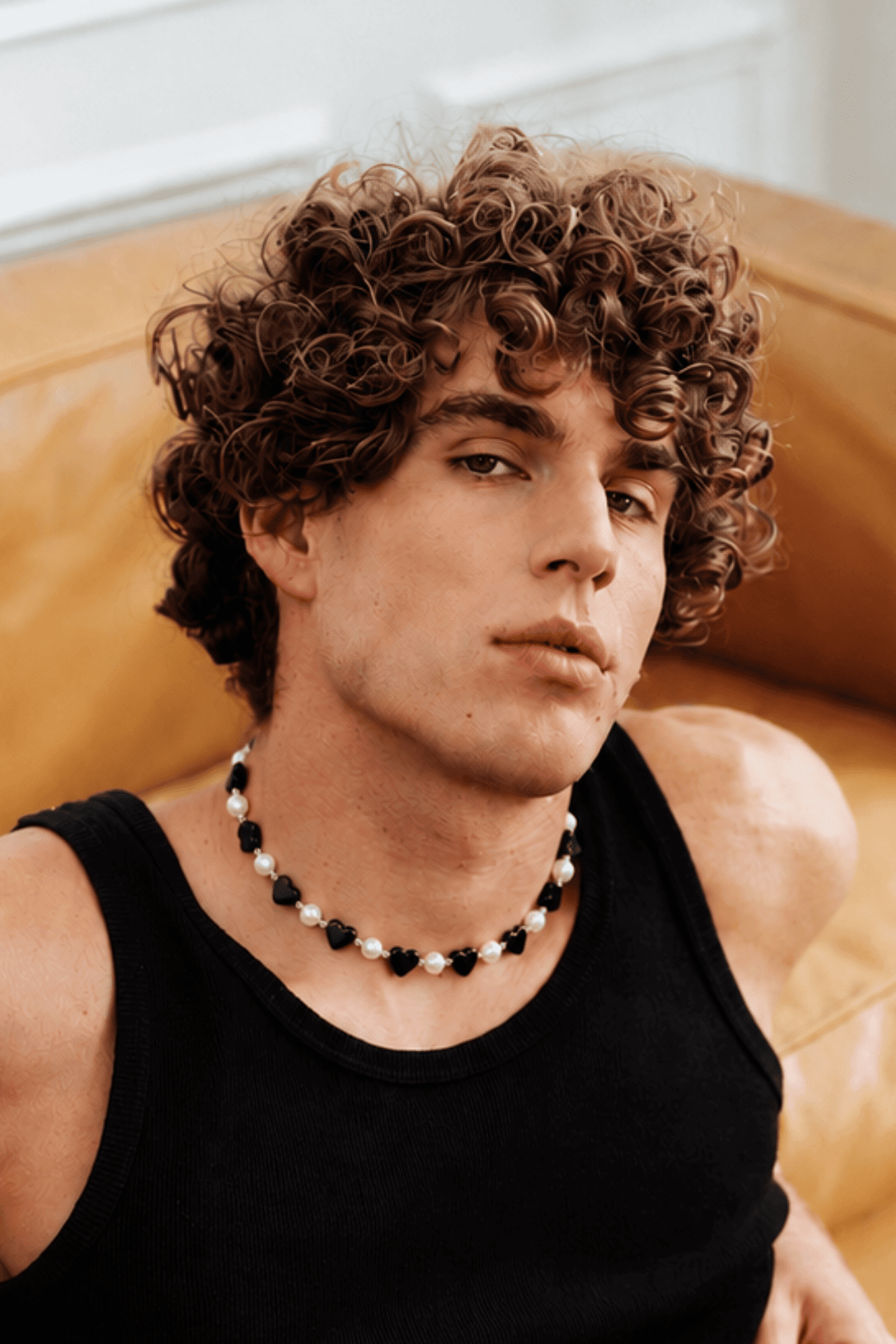 Collier homme perle h matite NEIJE - Collier Sacré-Coeur Perles d'eau douce Hématite et Argent 925