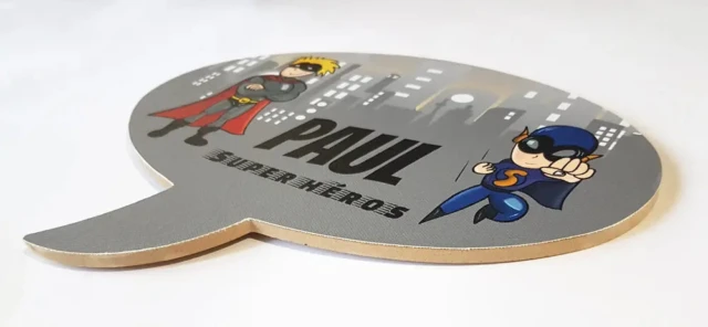 Atelier Baby'Sphère - Plaque prénom personnalisée Thème Super‑héros – Cadeau original enfant