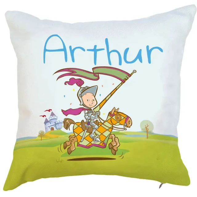 Atelier Baby’Sphère - Coussin prénom du chevalier sur sa monture et avec son dragon