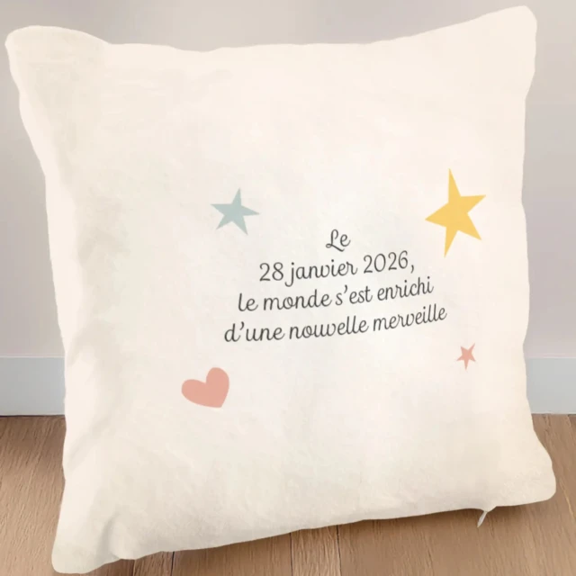 Atelier Baby’Sphère - Coussin personnalisé prénom des 3 fées bienveillantes – Collection Rêves enchantés