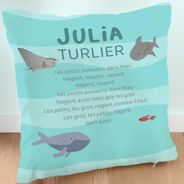 Atelier Baby’Sphère - Coussin prénom chanson enfantine les petits poissons