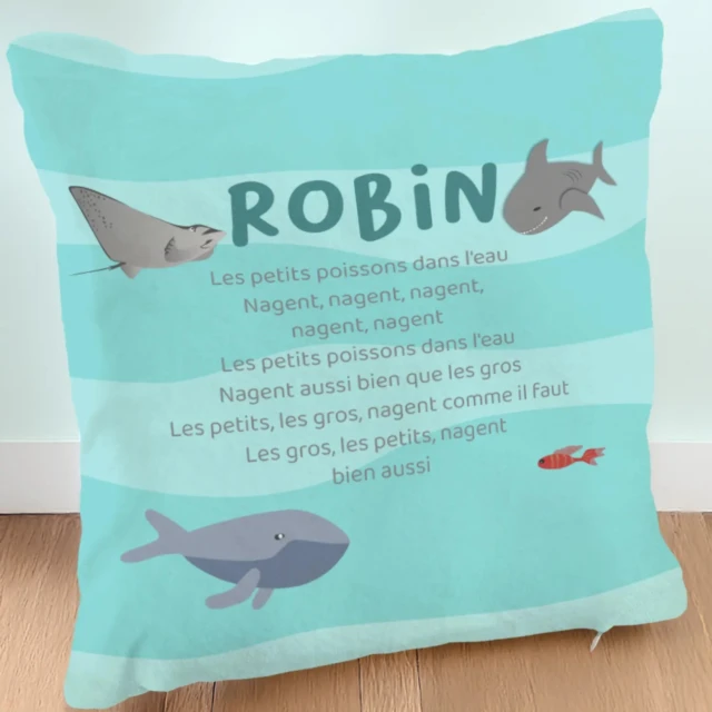 Atelier Baby’Sphère - Coussin prénom chanson enfantine les petits poissons