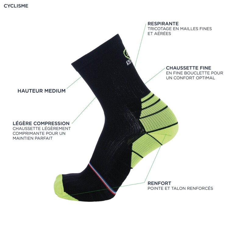 Maison Broussaud - Chaussettes cyclisme - Broussaud Sport - noir-jaune – 43/46 / NOIR / JAUNE