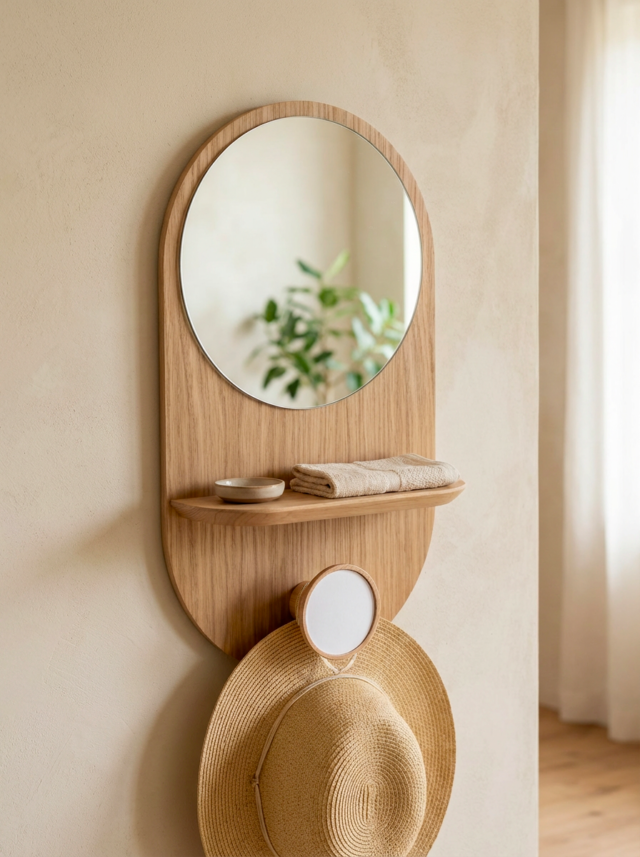 Reine Mère - Éclipse Clairon - Miroir avec étagère et patère en chêne – Teracotta
