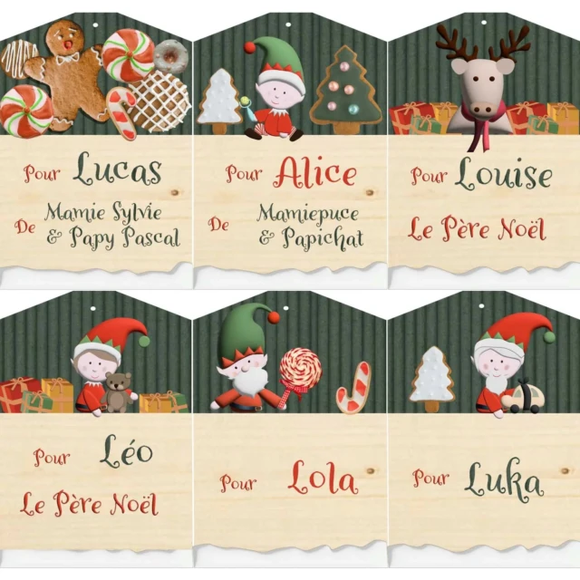 Atelier Baby’Sphère - Lot de 16 étiquettes cadeaux lutins de Noël – Oui