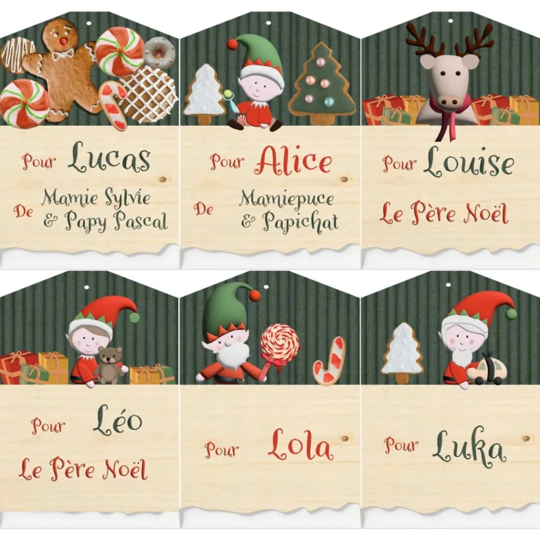 Atelier Baby’Sphère - Lot de 16 étiquettes cadeaux lutins de Noël – Oui