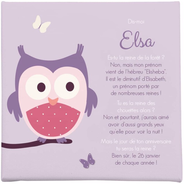 Atelier Baby’Sphère - Toile personnalisée autour du prénom et sa chouette mauve