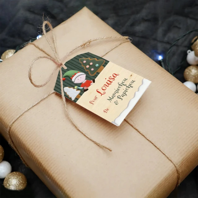 L’Atelier BABY’SPHERE - Lot de 16 étiquettes cadeaux lutins de Noël