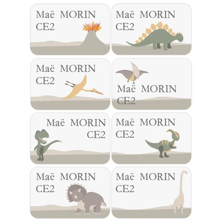Atelier Baby’Sphère - Étiquettes prénom pour l’école – Thème dinosaures