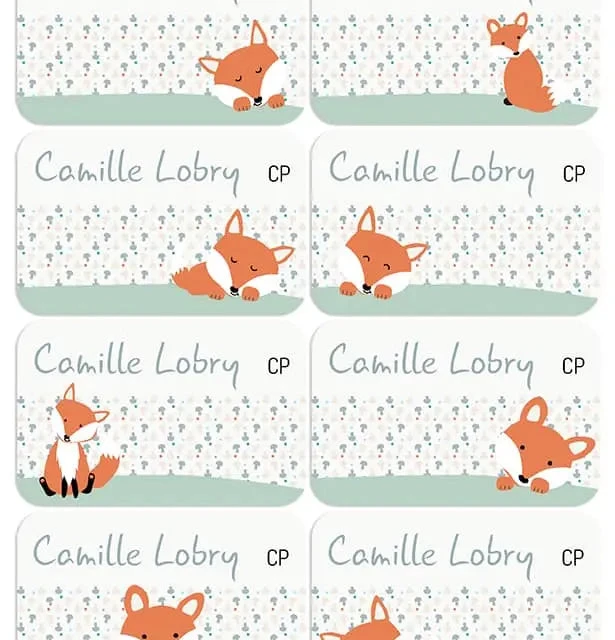 Atelier Baby’Sphère - Kit étiquettes personnalisées thème renard pour l'école