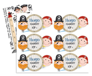 L’Atelier BABY’SPHERE - Étiquettes personnalisées pour cahiers – Thème Pirates  ‍☠️ – Prénom, classe, stickers déco