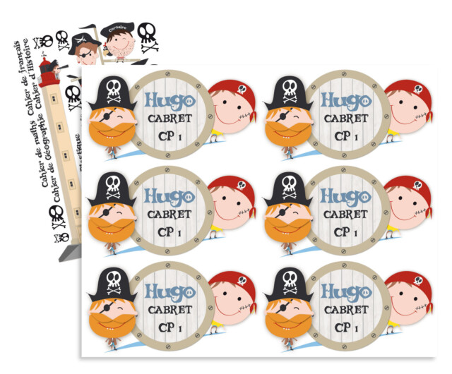 L’Atelier BABY’SPHERE - Étiquettes personnalisées pour cahiers – Thème Pirates  ‍☠️ – Prénom, classe, stickers déco