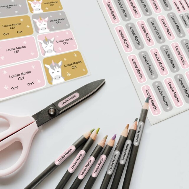 L’Atelier BABY’SPHERE - Kit étiquettes prénom pour l’école thème licorne