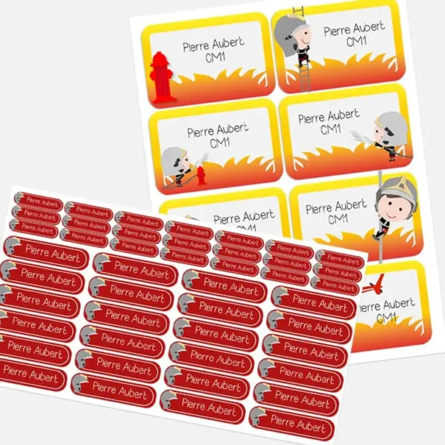 L’Atelier BABY’SPHERE - Kit étiquettes personnalisées pour l’école thème Pompier