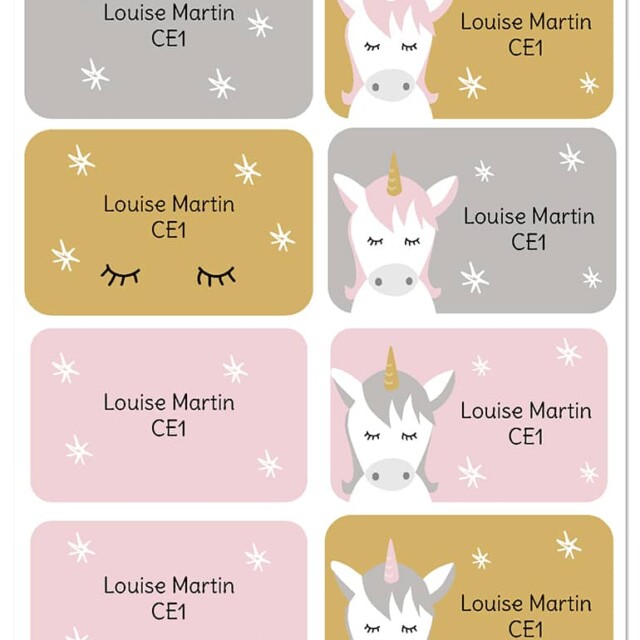 Atelier Baby’Sphère - Kit étiquettes prénom pour l'école thème licorne