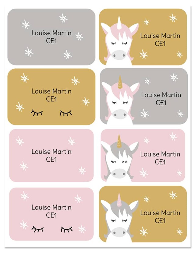 Atelier Baby’Sphère - Kit étiquettes prénom pour l'école thème licorne