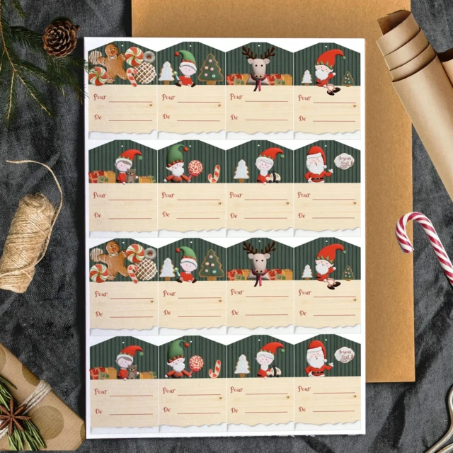 Atelier Baby’Sphère - Lot de 16 étiquettes cadeaux lutins de Noël – Oui
