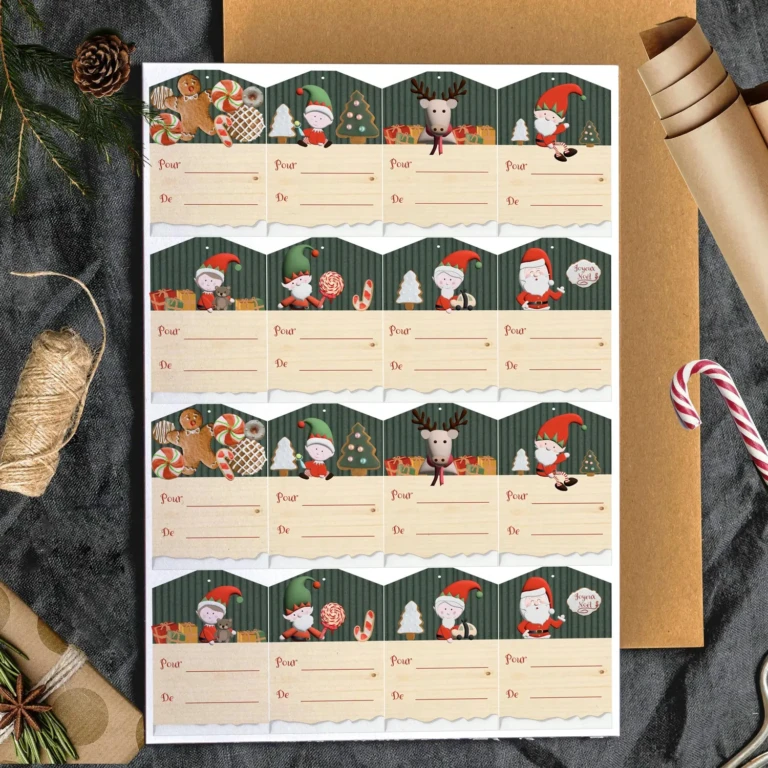 Atelier Baby’Sphère - Lot de 16 étiquettes cadeaux lutins de Noël – Oui