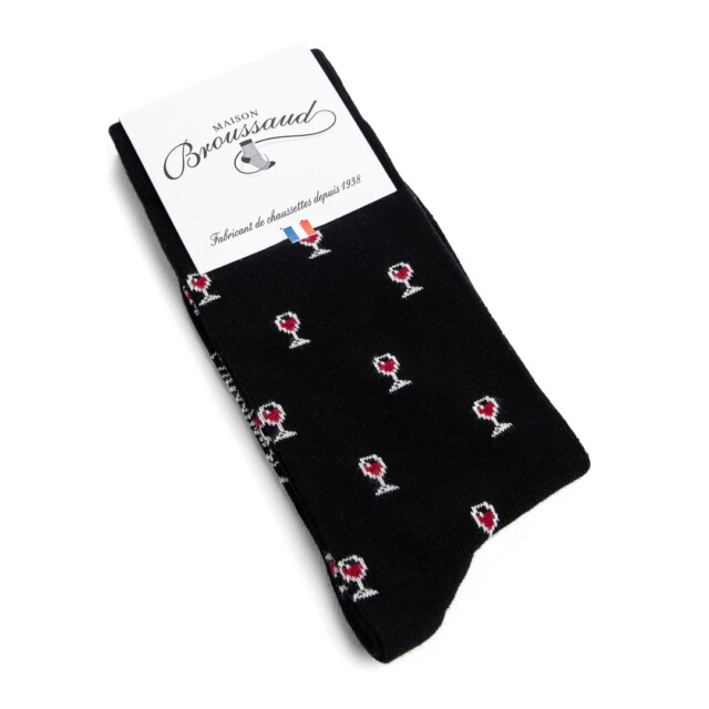 Maison Broussaud - Les Epicuriens 2 - chaussettes homme - coton noir – 43/46 / Noir Bordeaux