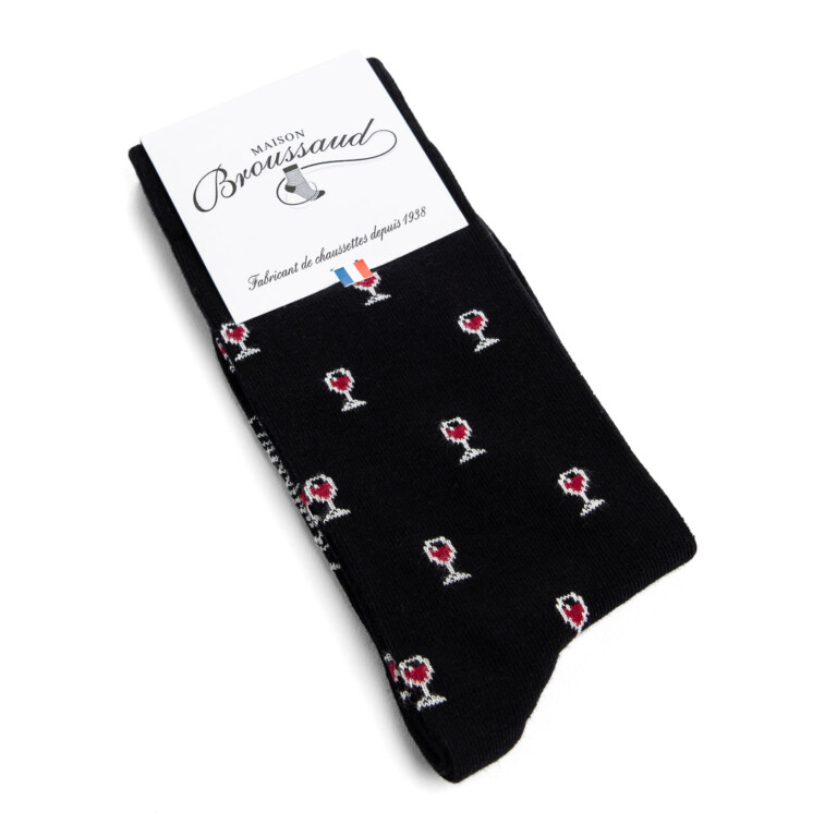 Maison Broussaud - Les Epicuriens 2 - chaussettes homme - coton noir – 43/46 / Noir Bordeaux